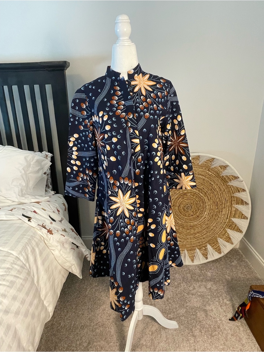 Women's Navy Floral Fit-and-Flare Dress - Navy & Mustard